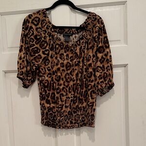 INC International Concepts Brown Leopard Print Blouse